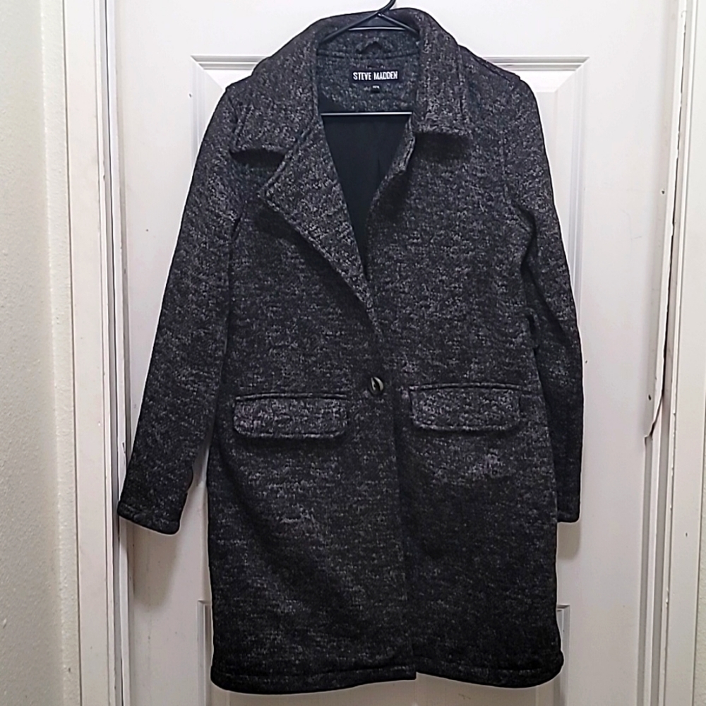 Steve‎ Madden Long Coat Women XL Grey Salt and Pepper Marl Knit Jacket Outerwear
